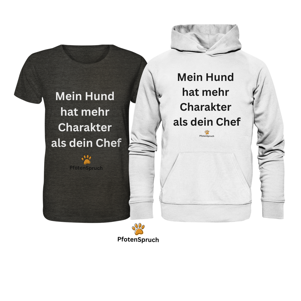 Bio-Hoodie „Mein Hund hat mehr Charakter als dein Chef“ – Statement für Hundefreunde - Organic Hoodie